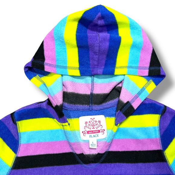 Place Girls Fleece Hoodie Pullover Hooded Sweatshirt Striped Colorful Large - Picture 2 of 7